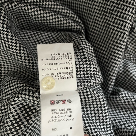 BAPE sz S Long Sleeve Button Down Shirt Black White Houndstooth Bathing Ape - Picture 4 of 9
